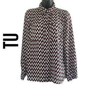 Tu Geometric Print Button Up Long Sleeve Blouse Size 12